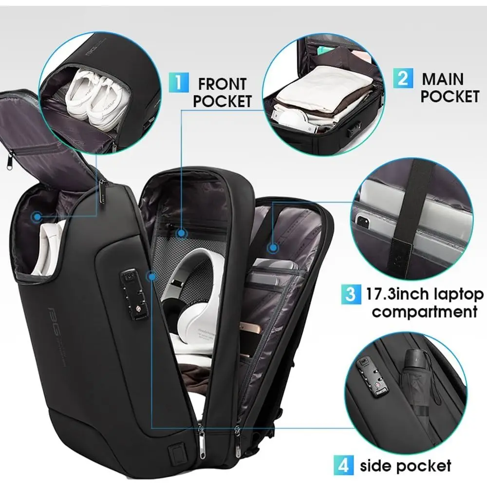 BANGE Men's Anti-Thet Backpack,Waterproo ashion Travel Backpacks,High Tech Backpack with USB3.0 Charging Port,BusinLaptop Backpa