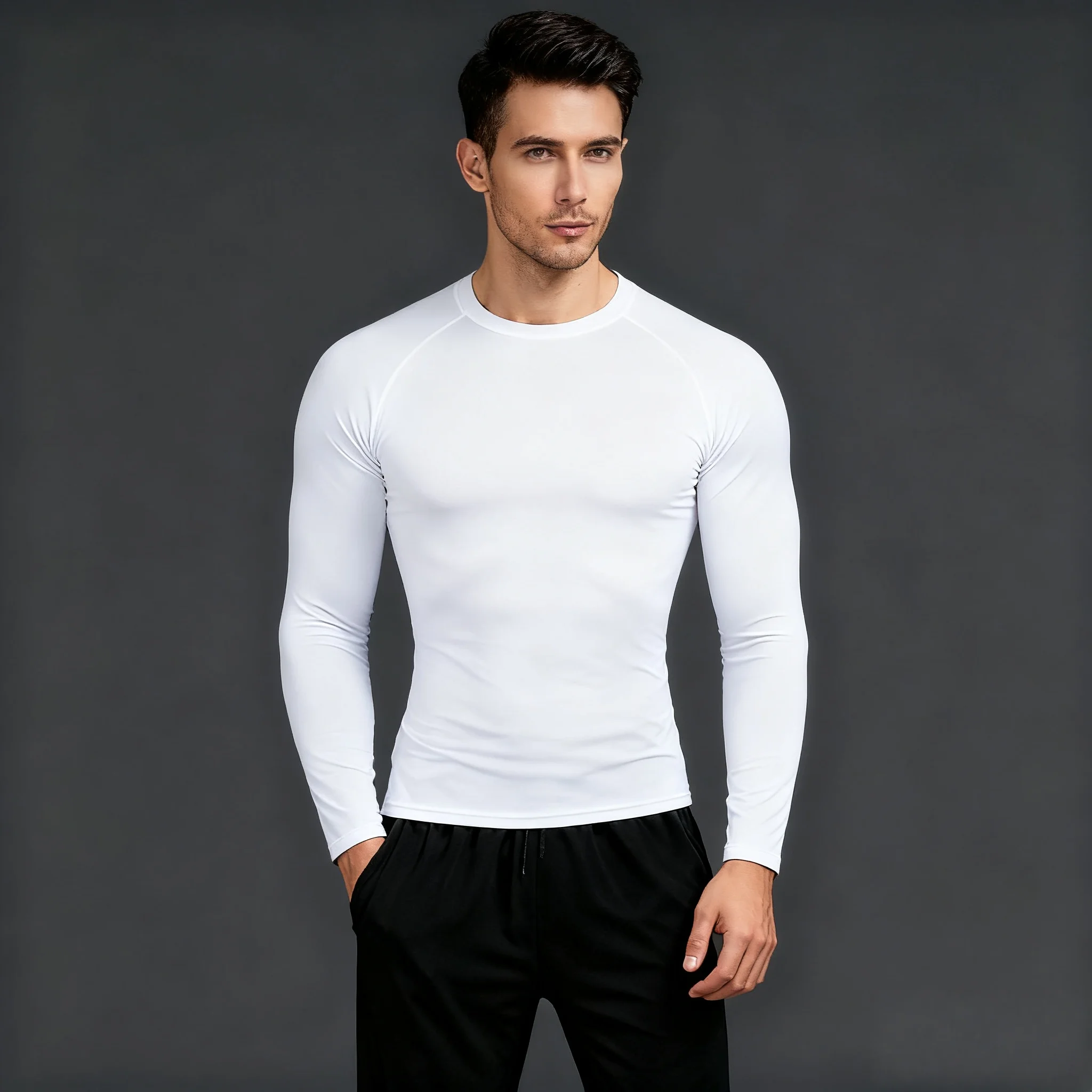 Underwear Tops Fitness Clothing Mens Tight Round Neck Long Sleeve Gym Fitness Trainer Sweatshirt Mens Jogging Sweatshirt Sweatsh