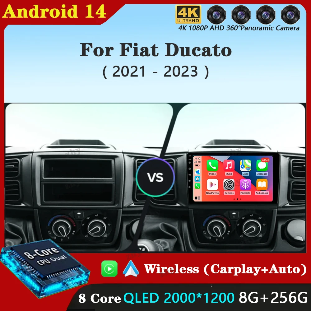 Andriod 14 Carplay Auto For Fiat Ducato Van L3H2 2021 - 2023 Car Radio Multimedia Video Player Stereo Navigation GPS DVD 4G WiFi