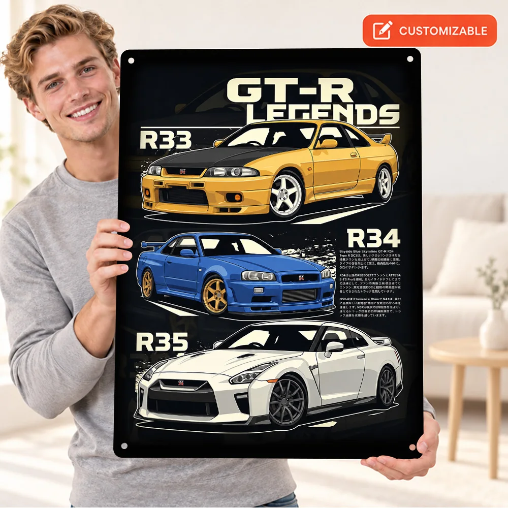 Japanese GT-R Legends Car Aluminum Poster Personalized Metal Sign Technical Graphic Design Wall Art For Man Cave Collector Gift
