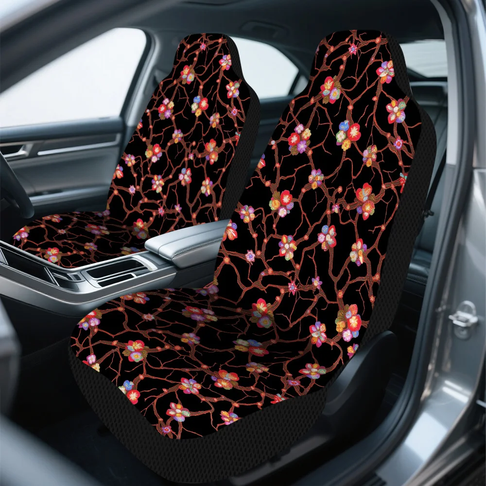 2D Flat Printing, 2pcs, Decorative Floral Branch Colorful Blossom Print Car Seat Covers, Fit For SUV Sedan Truck, Stylish Washa