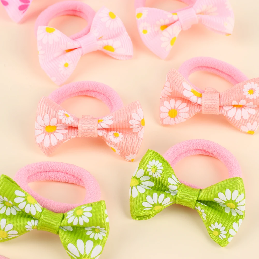 10pcs Daisy Tie & Bow Ties for Dogs and Cats , Dog .Bows with Elastic, Cute Hair Ties for Yorkie Puppy Dog Hair Decoration