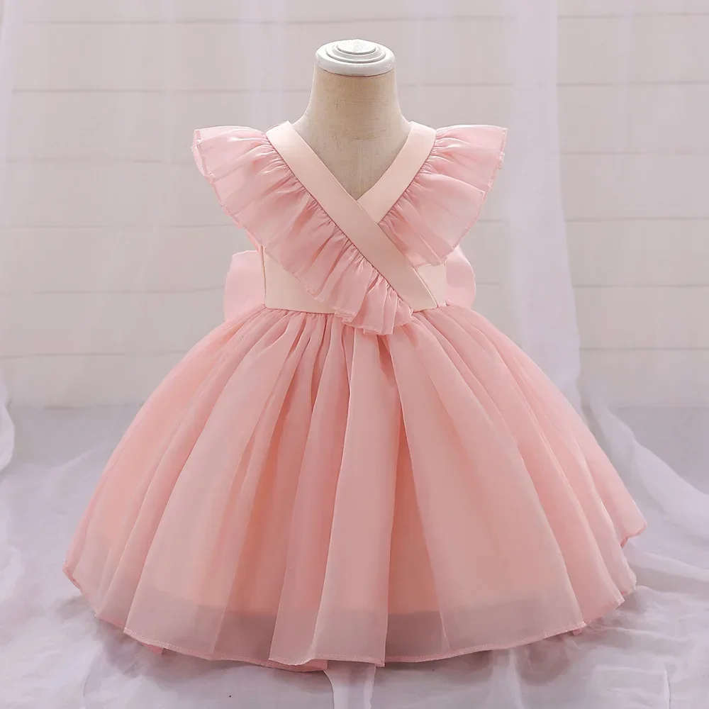 

Fashion Solid Color Princess Dress for Girls Lace Mesh Sleeveless Bridesmaid Dresses Summer Children Girls Party Dress 1-3 Years