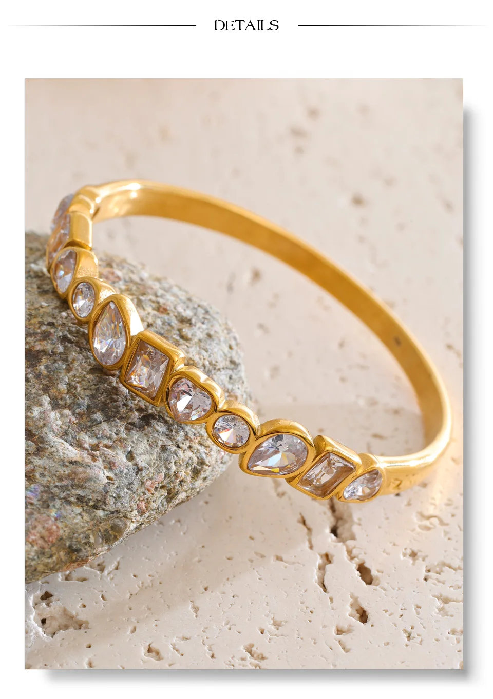 Yhpup 62mm Hochwertiger Edelstahl Zirkonia Goldenes Armband Armreif Neuankömmling Zarter Bling Handgelenkschmuck Wasserdicht – Detail 5