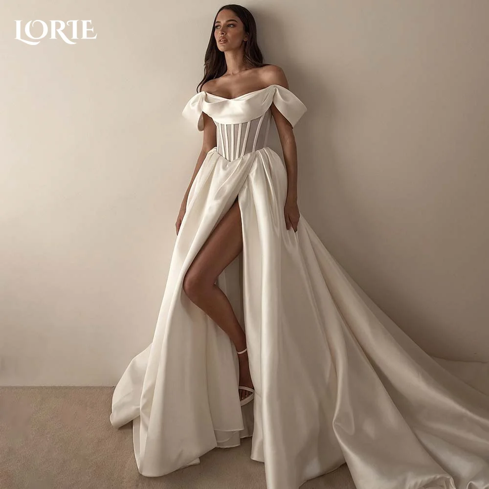 

LORIE High Split Wedding Dress Off Shoulder Corset A-line Bride Gown Elegant Ivory Bride Dress for Women vestidos de novia 2024