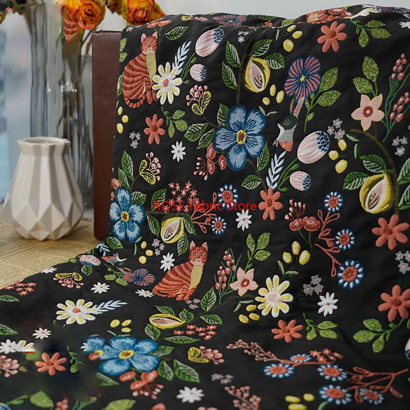 

1-метровая классическая черная пряжа, окрашенная жаккардовая ткань, осенне-зимняя плотная женская сумка для платья с цветочным принтом, декоративная швейная ткань