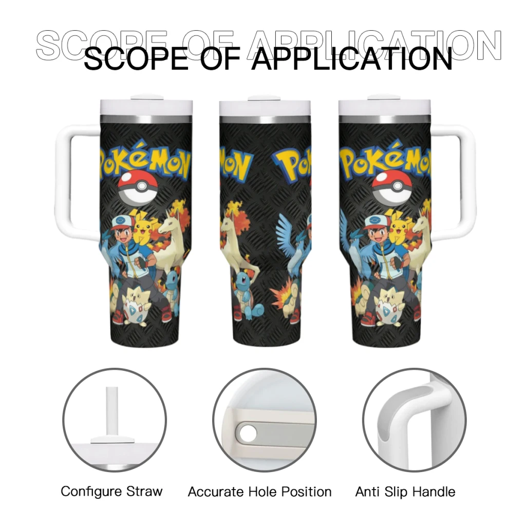 Pokemon 40 Oz Ultimate Tumbler with Handle and Straw Vacuum Insulated Tumbler