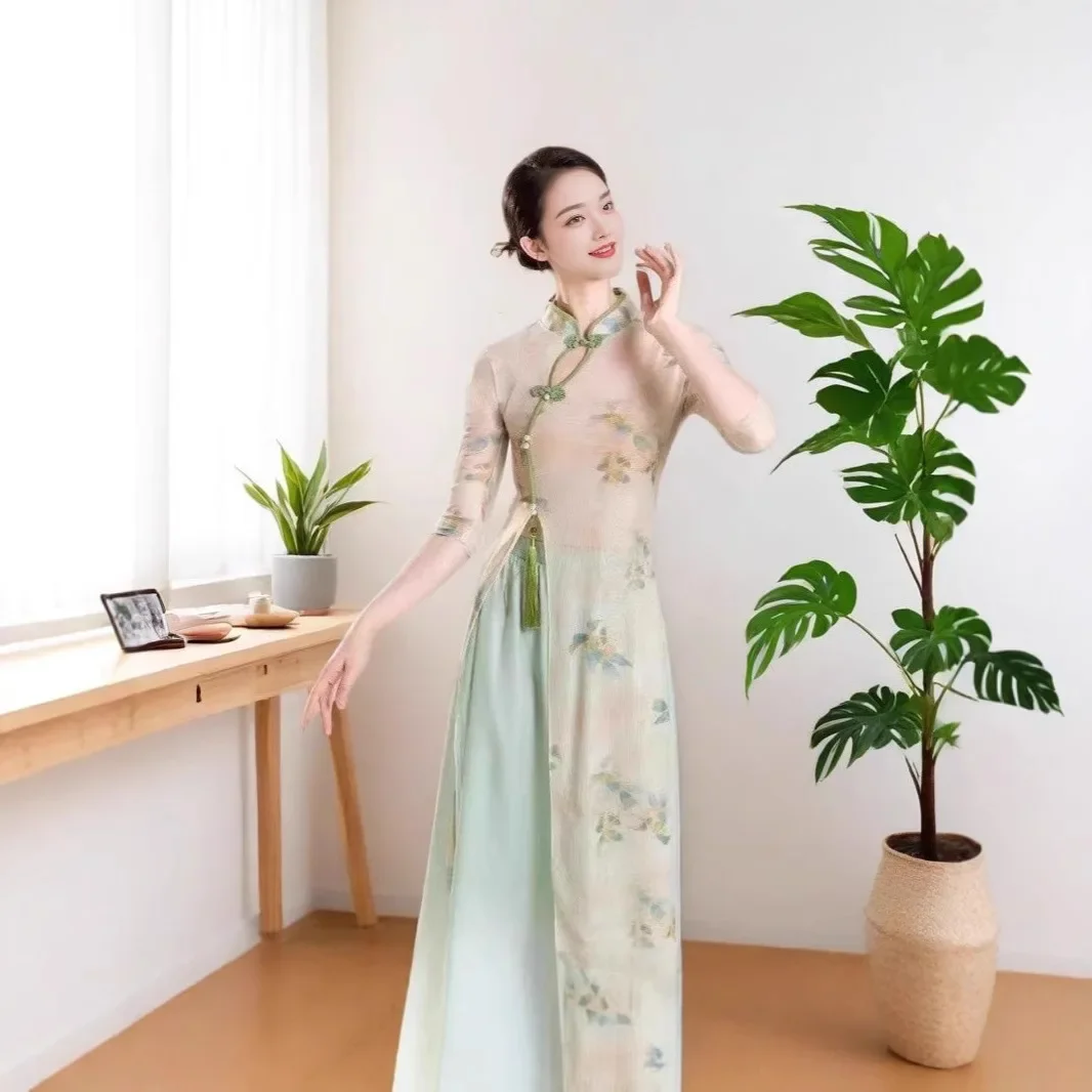 Cheongsam Dance Costume Women's Chinese Classical Dance Practice Costume Adult Dance Performance Costume Audrey Skirt wu tang