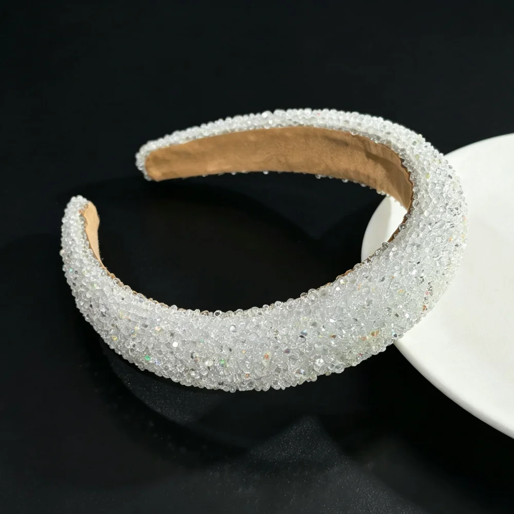 Glitter Rhinestone Pearl Hair Band Vintage Thick Sponge Headbands Fashion Non Slip Hair Hoop For Women Girls Evening Dress Decor