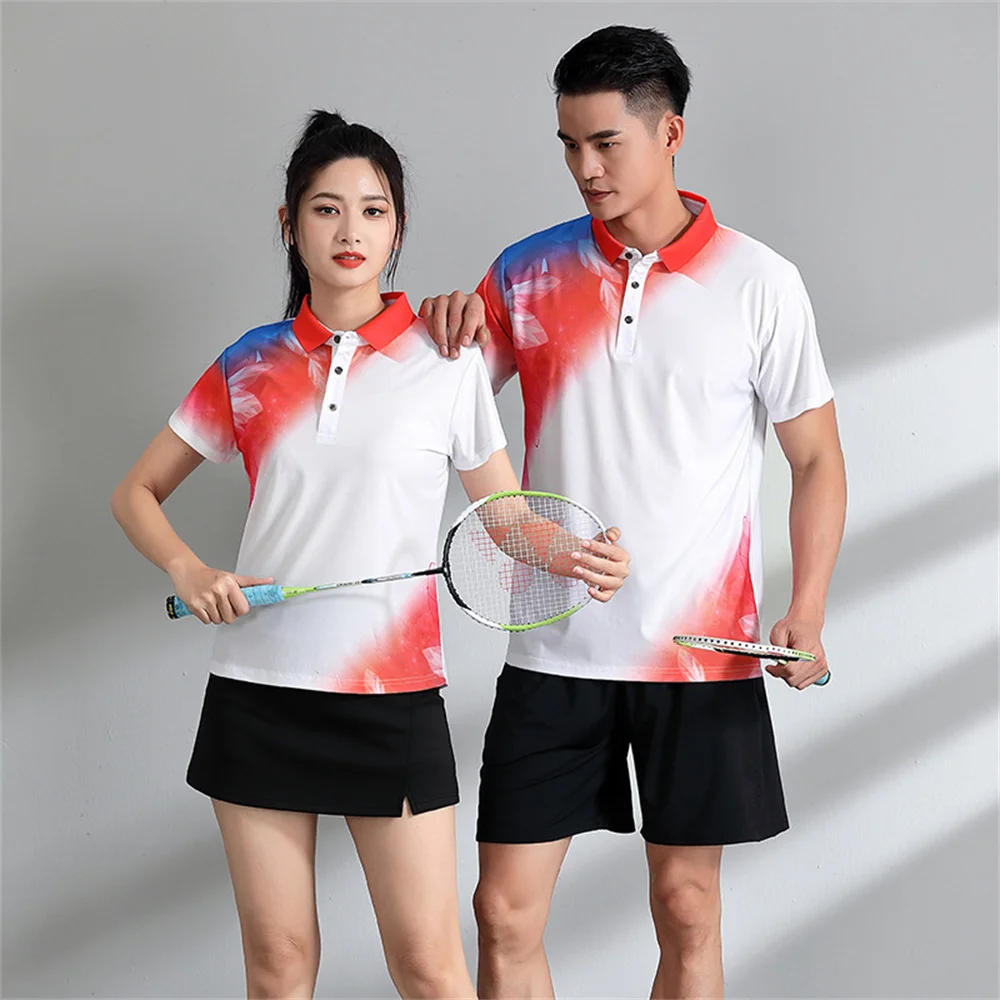 Men Women Short Sleeved Badminton Jerseys Shorts Quick Drying Sportswear Tennis Training Suit Shuttlecock Top Skirt Team Uniform