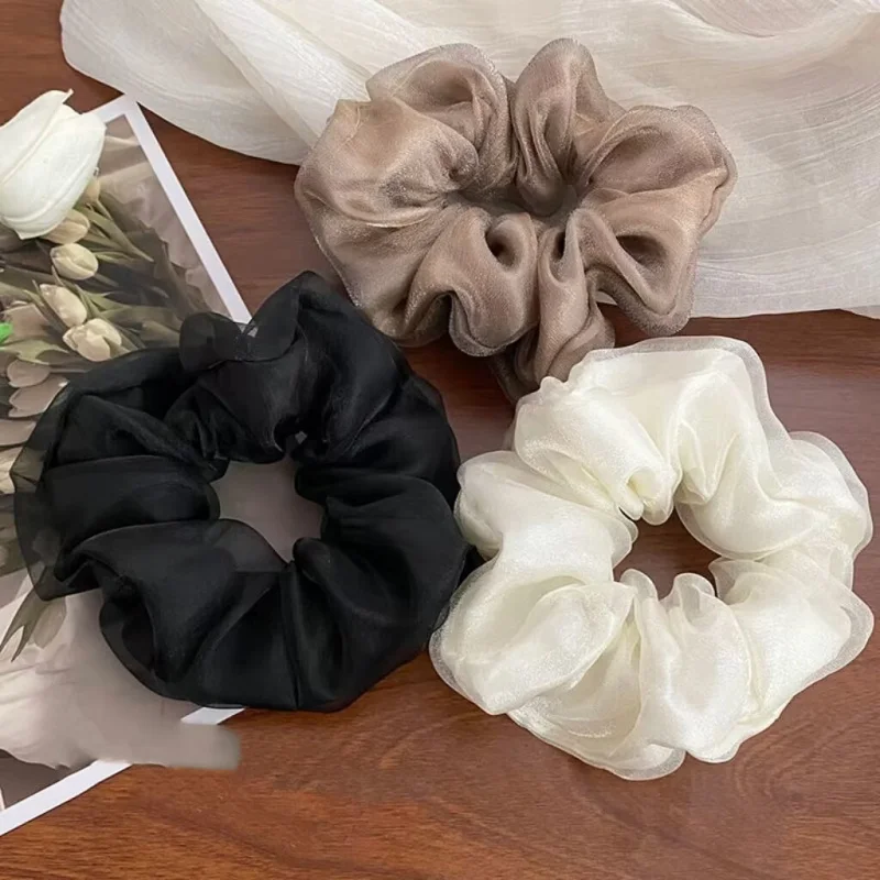 Corda elegante de cabelo organza para mulheres, design simples plissado, scrunchie coreano, acessório menina, novo, 1pc