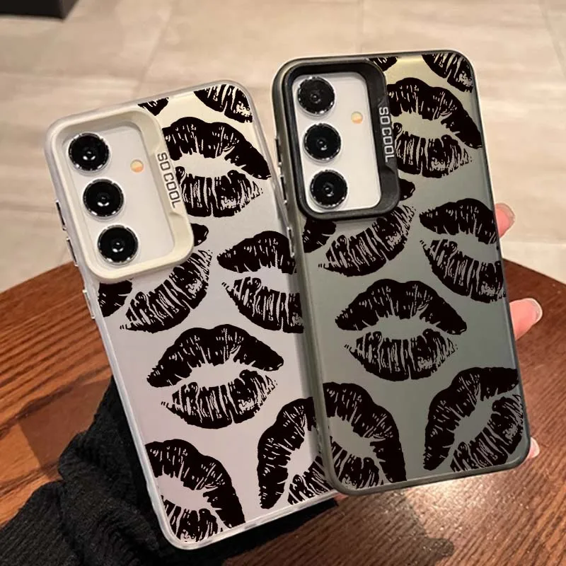 Minimalist Black Lip Art For Samsung Galaxy A15 A14 A13 A12 A11 A10 A06 A05 A04 A03 A02 A04s A04e Colored Silver Phone Case