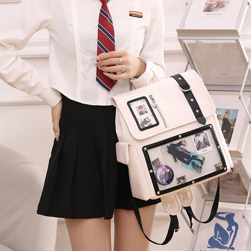 حقيبة ظهر يابانية Y2K Kawaii شفافة Itabag ذات سعة كبيرة من جلد البولي يوريثان حقيبة مدرسية للنساء والفتيات JK Fashion للاستخدام اليومي