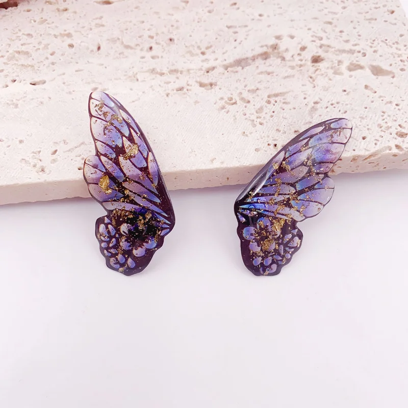 Minar Fairy Gradient Blue Color Resin Butterfly Wings Drop Dangle Earrings for Women Girls Rhinestone Glitter Pendant Earring