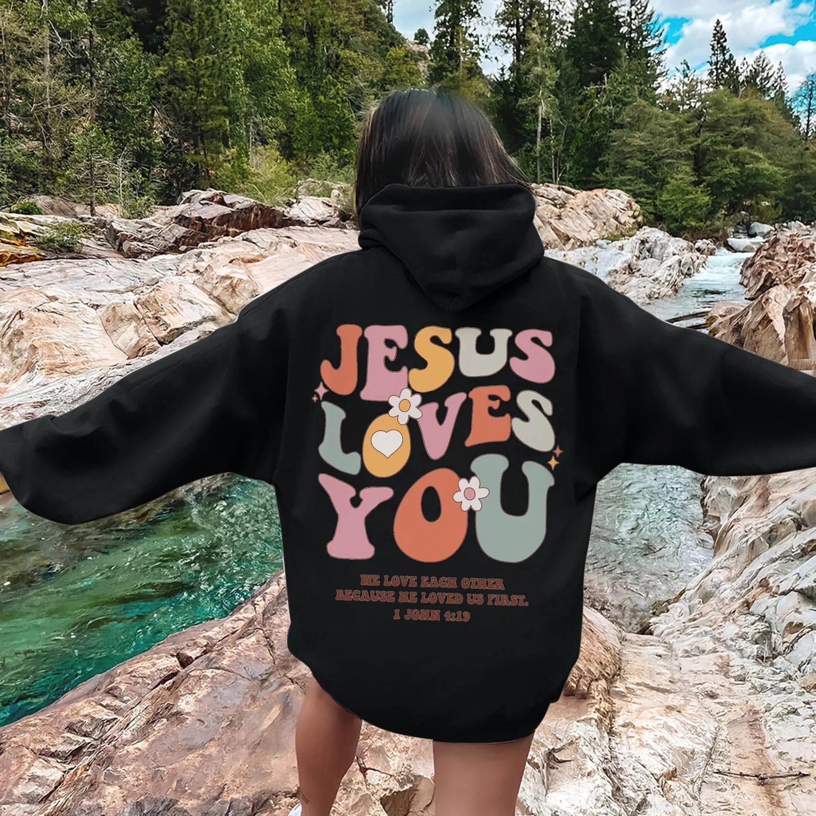 

Jesus Likes You hoodies Women Inspirational Christian Hoodie Basic Printed Loose Long Sleeve Hooded Sweatshirt With Pocket