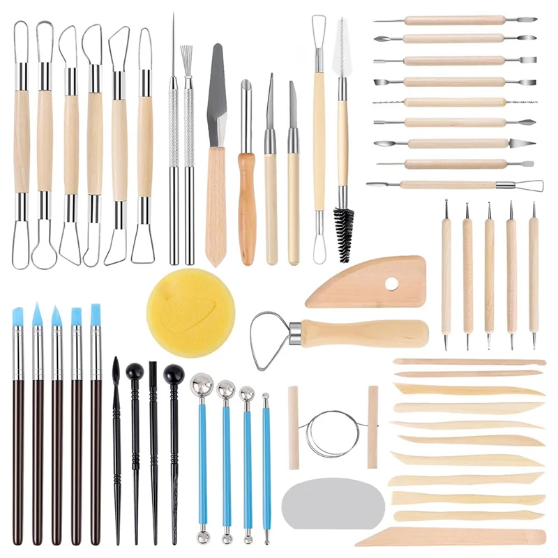 

KYCOR-Pottery Tools Set 57PCS For Clay Carving, Art Crafts, School Projects Sculpting