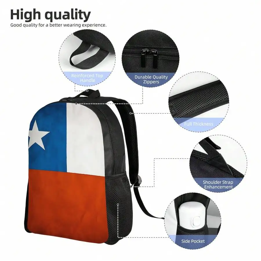 

Chilean Flag Print Backpack For Adults High Quality Durable Travel School Bag