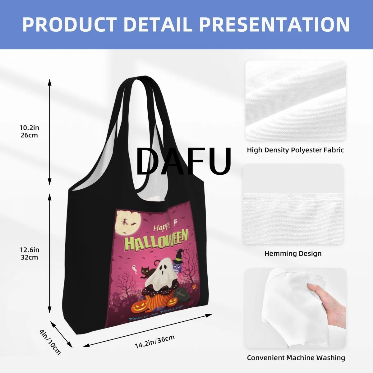 Happy Halloween Funny Halloween Print Cotton Tote Bag - Casual Commuter Shoulder Bag for Work Grocery Shopping Trick or Treat