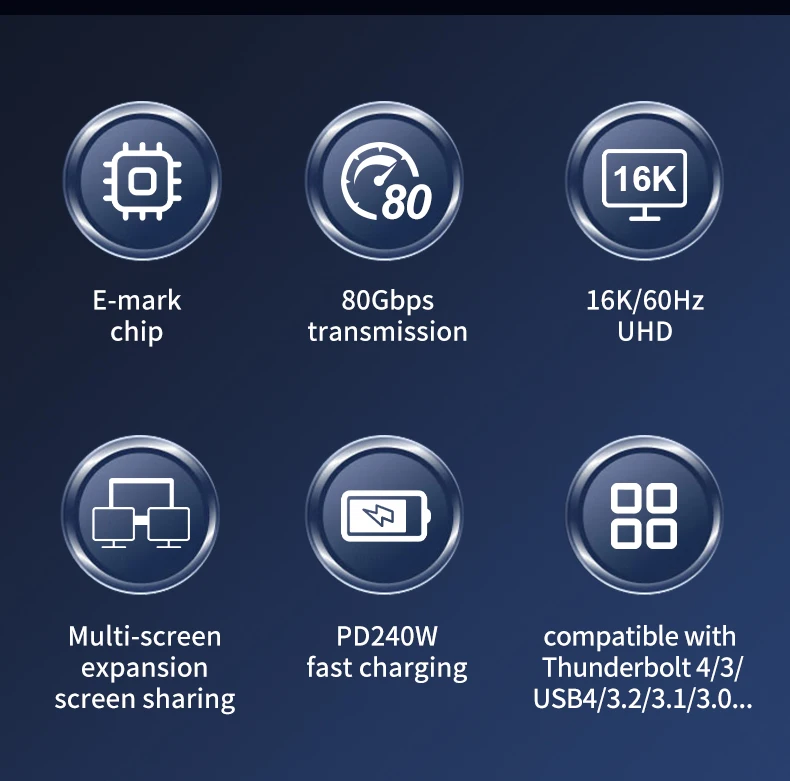 Thunderbolt 5 Vollfunktions-Datenkabel USB C auf USB C Schnellladung PD 240 W 16 K 60 Hz Videoausgang Funktionelle 80 Gbit/s-Übertragung – Detail 2