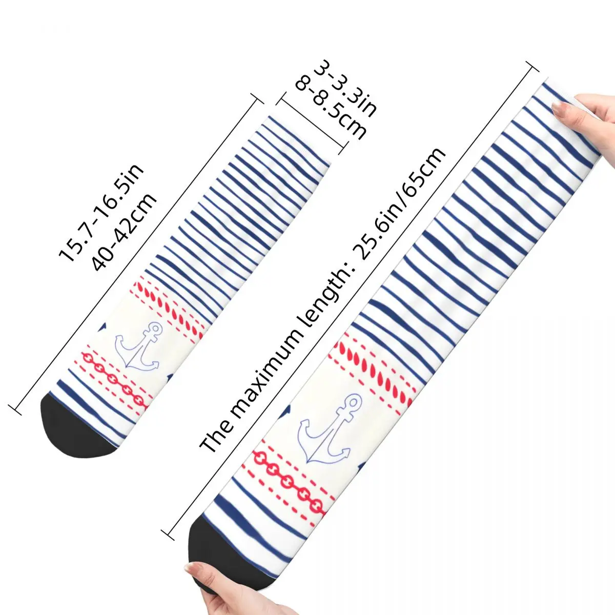 Retro Handdrawn Horizontal Border Ropes Chains Men's Socks Nautical Art Unisex Harajuku Pattern Printed Happy Crew Sock Gift