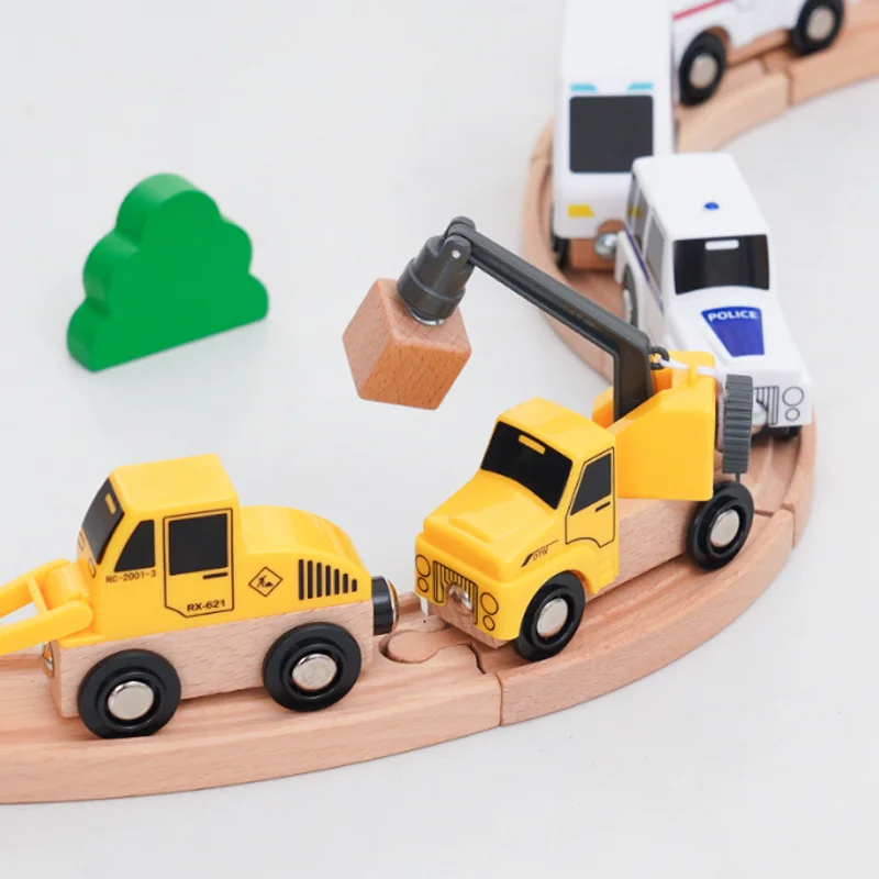 Neues multifunktionales magnetisches Auto-Landschaftsautospielzeug aus Holz für Kinder, kompatibel mit Thomas Wood Train Track