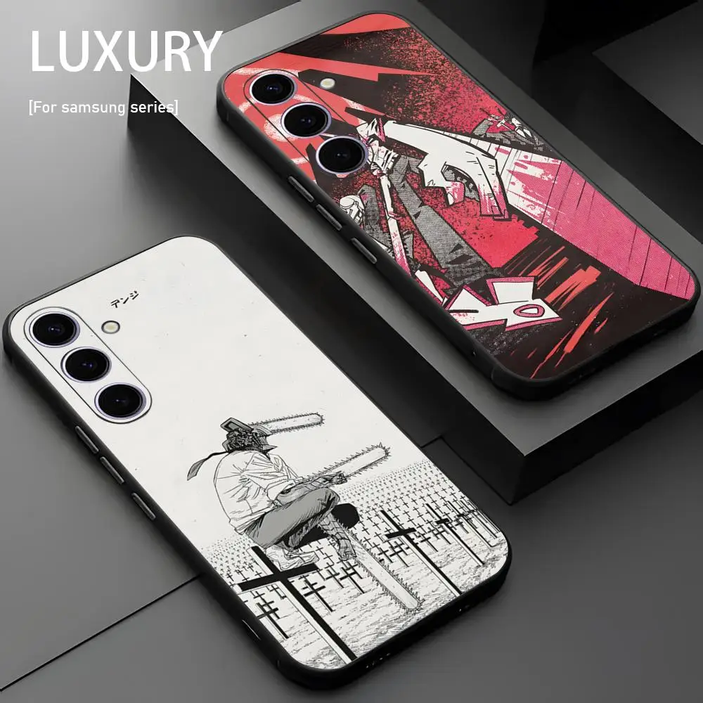 Cool Chainsaw Man Anime Phone Case For Samsung Galaxy S26 S25 S24 S23 S22 S21 Plus Ultra Note20 Soft Black