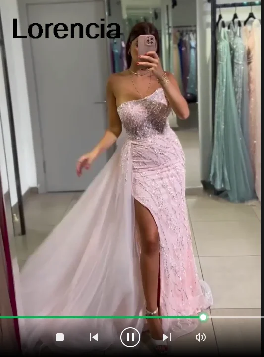 Vestido largo de fiesta de sirena rosa Sexy personalizado para mujer, vestido de noche Formal con cuentas y diamantes de imitación plateados para fiesta de Gala YPD158