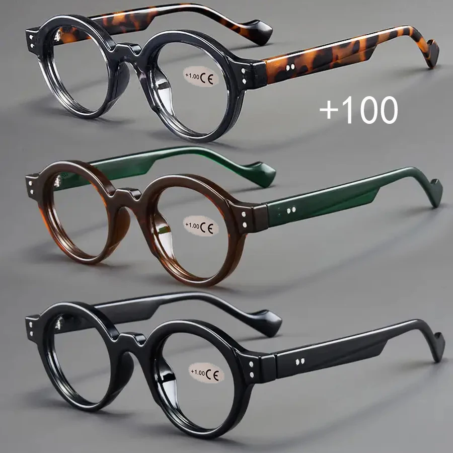 Three-Piece Set of Vintage Round-Frame Reading Glasses, Simple and Casual, Practical and Versatile, Suitable for Use in Scenario