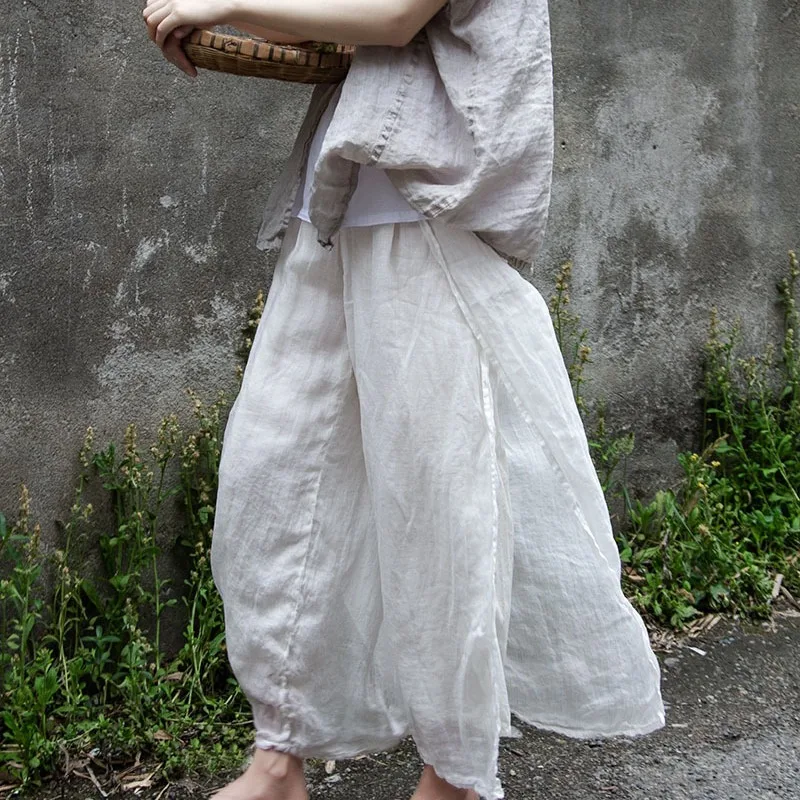

Light and thin anti-pattern casual pants Elegant and comfortable wide-leg pants Double-layer ramie fairy cool pants Fashion casu