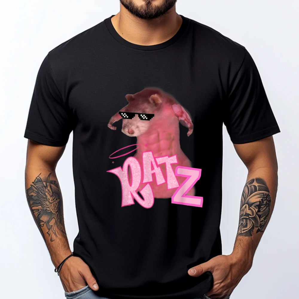 Ratz Funny Gangster Mouse Pink Rat Memes Muscle Ratz Green And White Graphic T Shirt Adult Camisas De Hombre