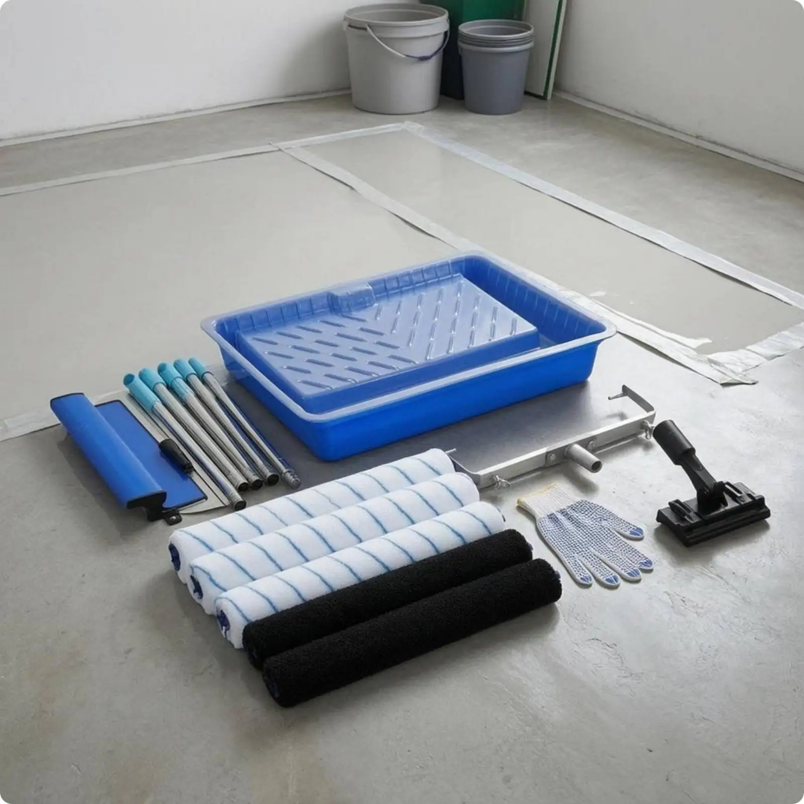 Floor Coating Application Kit Metal Frame Ridged Overshoe Set Protective Gloves
