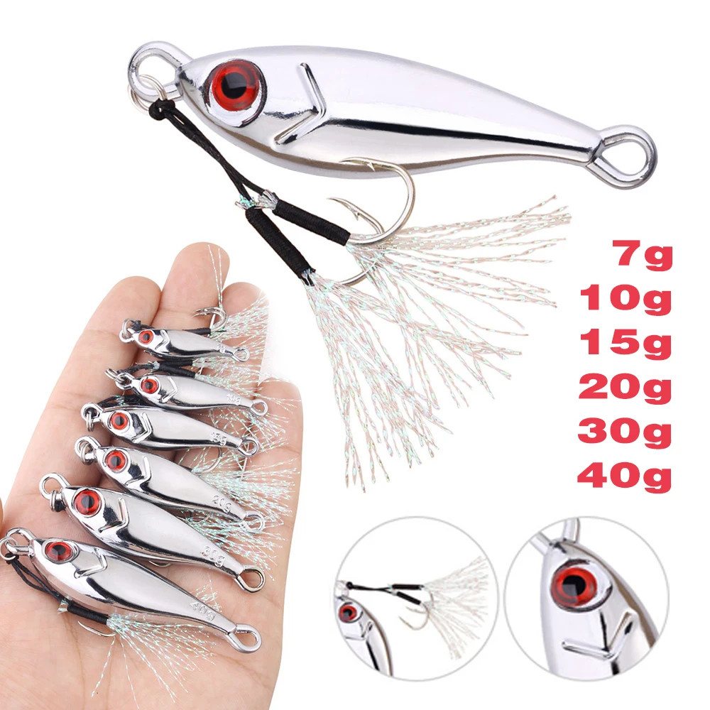 

Набор из 6 металлических джиг-приманок для морской рыбалки, 7-40 г, серебристые, для ловли сибаса, макрель, снеппера, рыболовные снасти для заброса