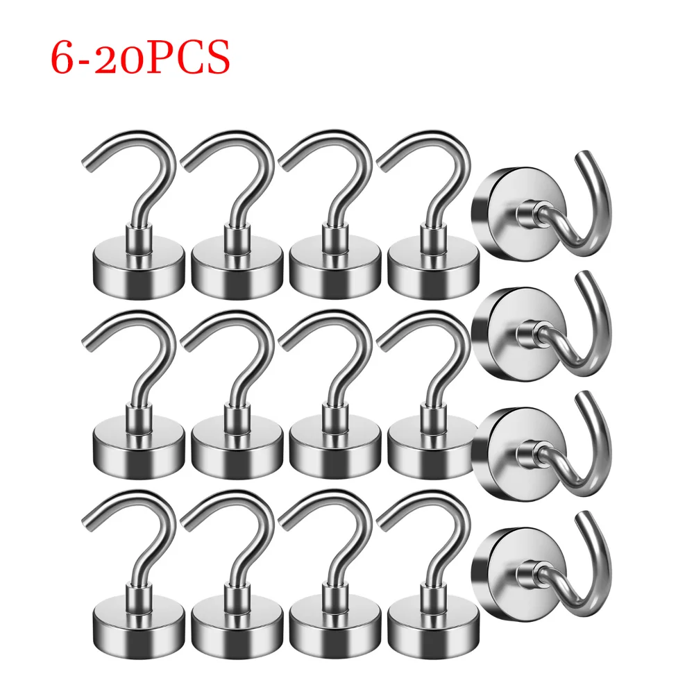 

6-20 Pcs 16 MM Strong Magnetic Hooks Heavy Duty Wall Hooks Hanger Super Strong Neodymium Magnet Hooks For Home Kitchen Coat Cup