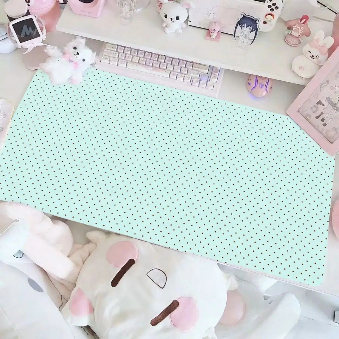 Leather PU Desk Pad Protector FULL Screen Blue Love Heart Y2K Mouse Pad Office Desk Mat Waterproof Non-Slip PU Desk Blotter Pad