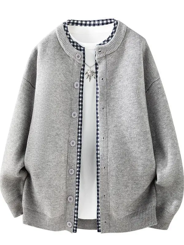 

Casual Plaid Splicing Knitted Cardigan Men's Korean Sle Loose Fit Sweater Lazy Sle Autumn Winter Outerwear Youth Trend