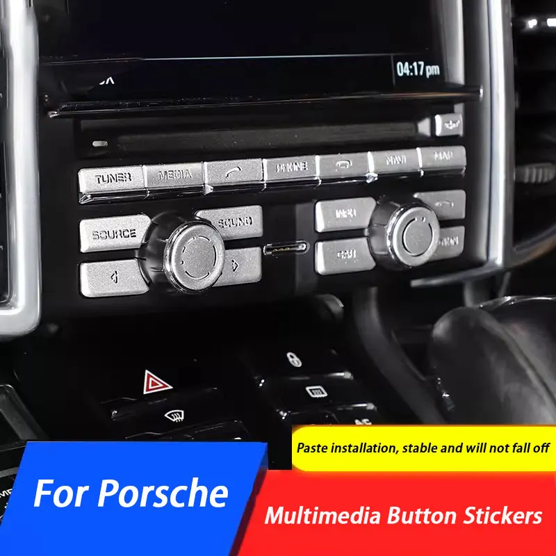 

Алюминиевый сплав, серебряная автомобильная мультимедийная кнопка, накладка для Porsche Macan Cayenne 911, Cayman Boxster, аксессуары для интерьера