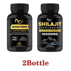 1Bottle Black Maca and 1 Bottle ORGANIC Shilajit CAPSULES Fulvic Acid，Maca Supplements for Health, Energy & Endurance