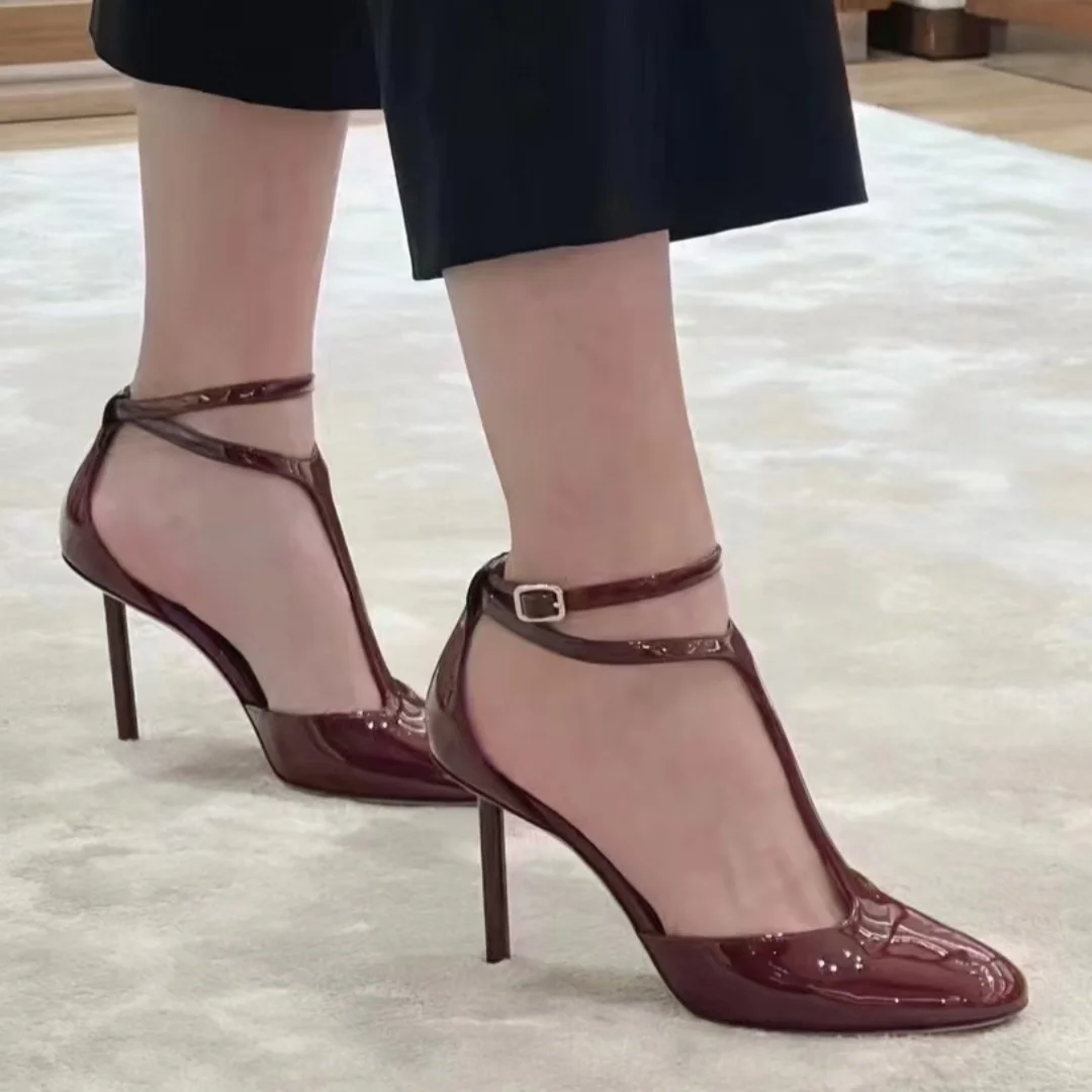 

Low-Cut Open-Toe Single-Strap Pumps Spring/Autumn New Style Patent Leather Shoes Round Toe High Heels For Women Stiletto Heel