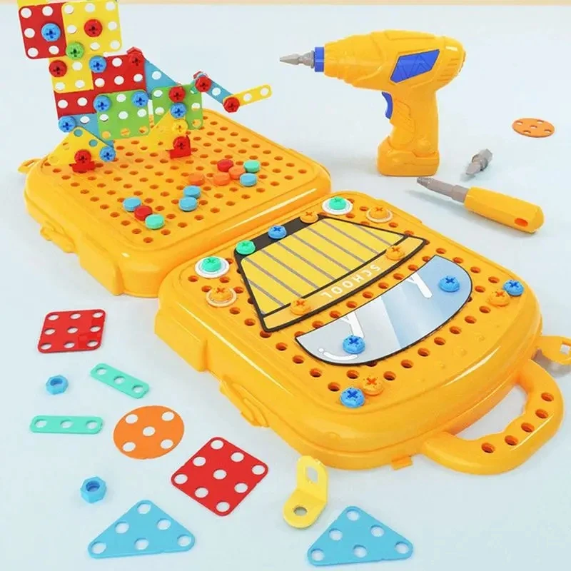 Juego de taladro y tornillo para niños, 1 piezas, cubo atornillable, juguete divertido, actividad de ingeniería, (Manual eléctrico opcional)