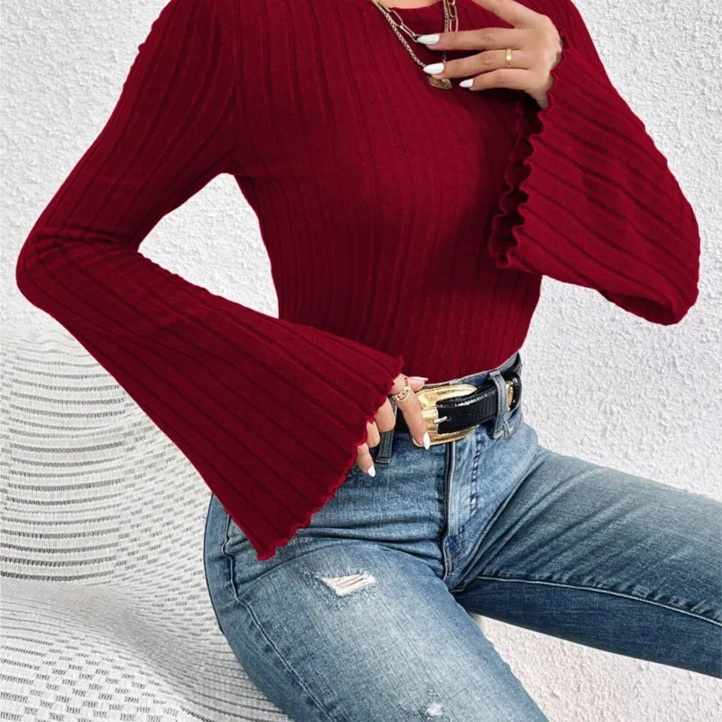

Temperament Women's Top Autumn Winter Temperament Slim Commuting Fashionable Sweater Horn Long Sleeved Round Neck Pullover