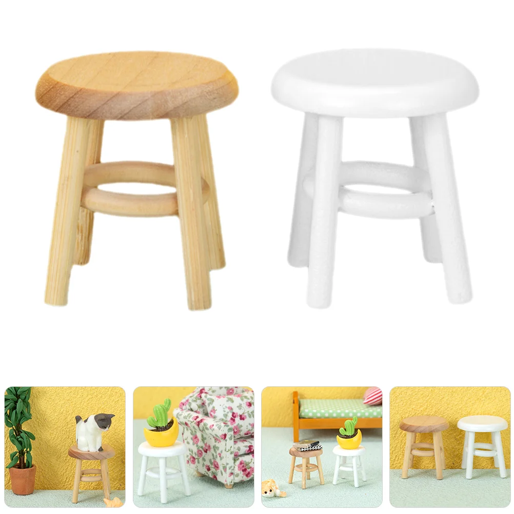 2pcs Miniature House Tall Stool Models House Stool Models House Model Decors house miniature stool