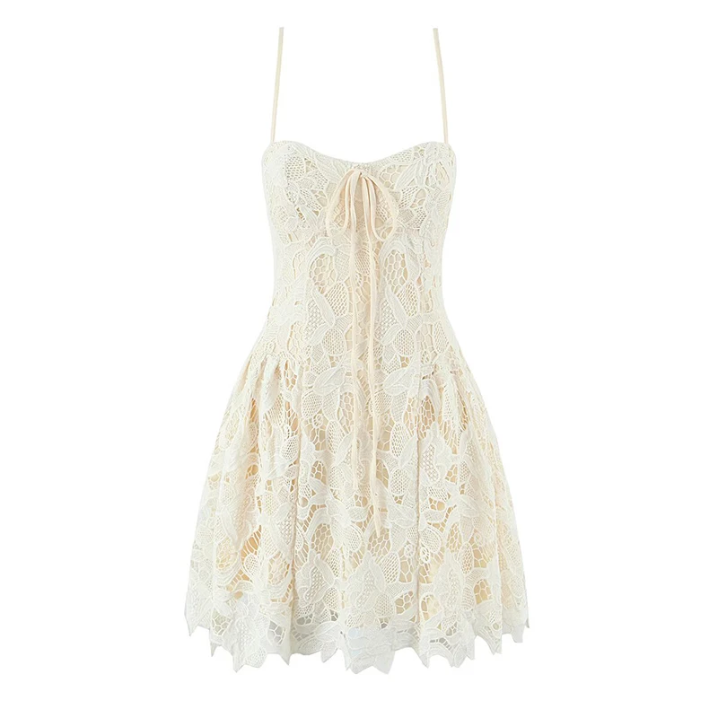 

Jastie Summer 2025 Spaghetti Straps Lace Mini Dresses Women Black Beige Low Waist A-line Night Out Party Sexy Dress