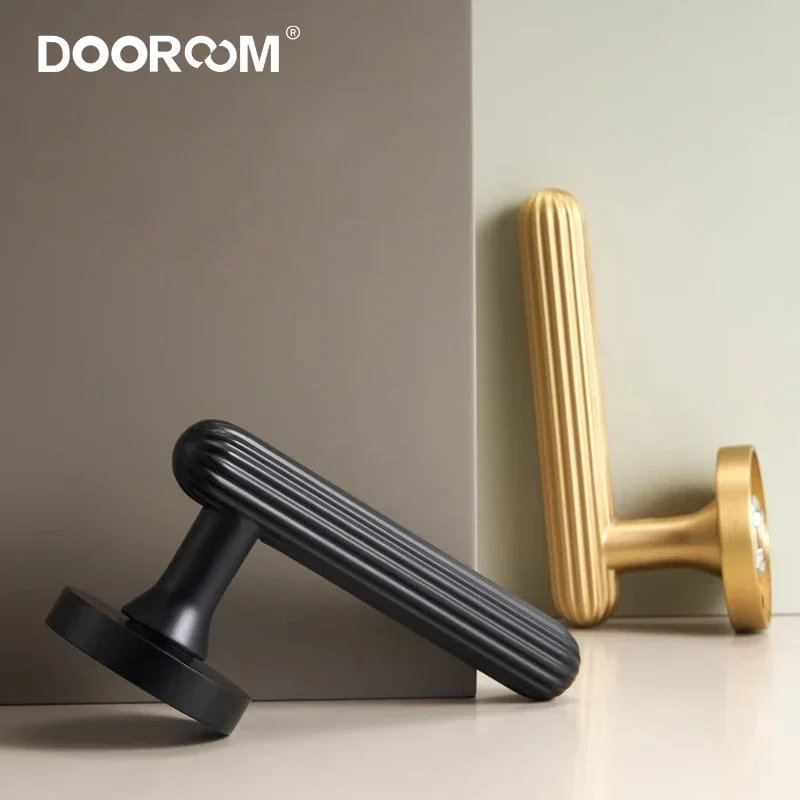 DOOROOM Solid Brass Luxury Diamond Pattern Door Lock Set Silent Magnetic Latch Interior Wooden Doors Modern European Handle