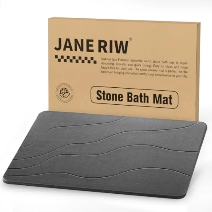 

Stone Bath Mat Dries Quickly Diatomaceous Earth Stone Bath Mats for Bathroom Easy to Clean 23.5" x 15.5" Dark Gray-Wave