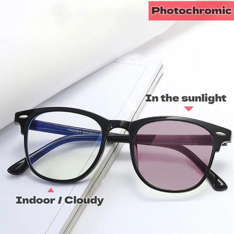 

Fashionable Outdoor Photochromic Glasses Vintage Women Blue Light Blocking Color Changing Eyeglasses Optical Eyeglasses