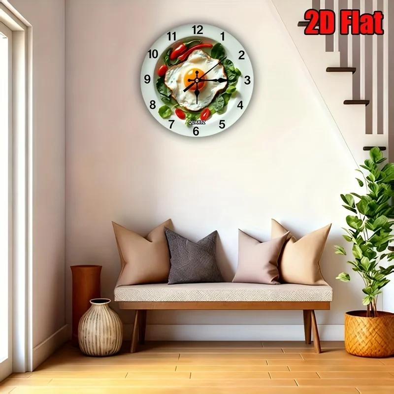 2D Flat, 1pc, Creative Fried Egg Wall Clock Design/Pattern, Suitable for Bedroom, Living Room Office Kitchen Decoration