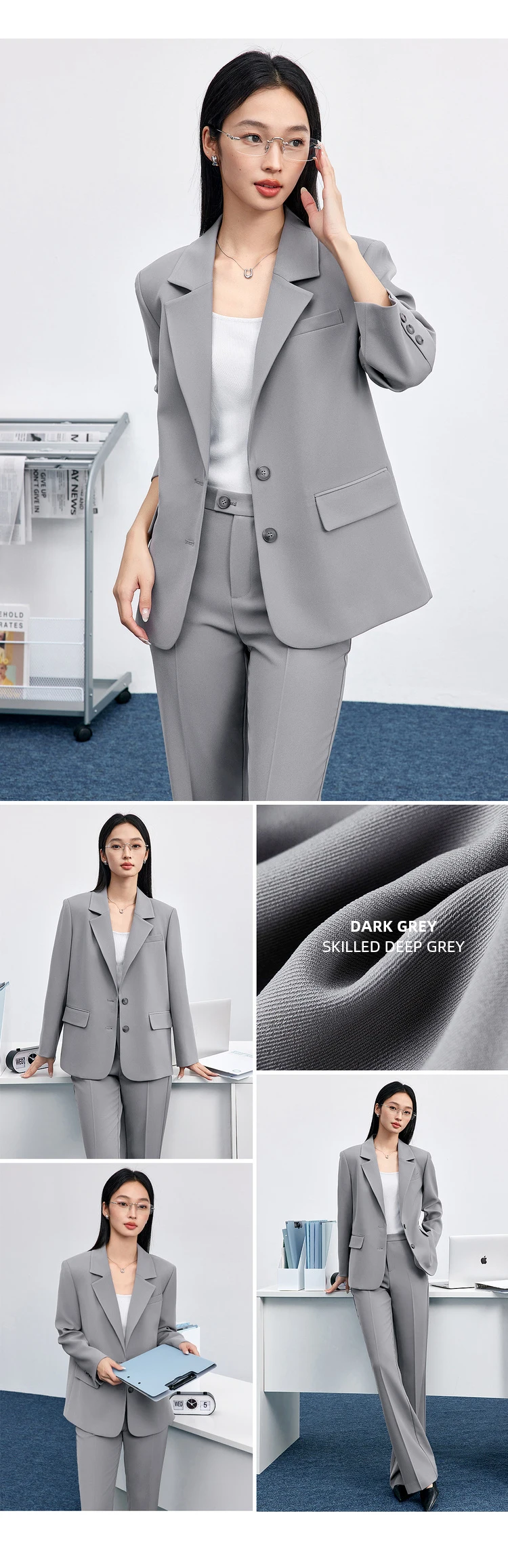 SENTUBILA Einfarbige Blazer für Damen 2026 Herbst Reverskragen Einreihig Zweiknopf Gerade Locker Sitzender Maßgeschneiderter Mantel 153XC8811X – Detail 34