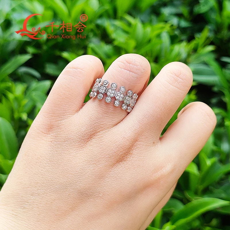 9.5mm 925 silver melee Round hollow ring   D VVS moissanite Ring  Wedding Engagement Ring Ladies men