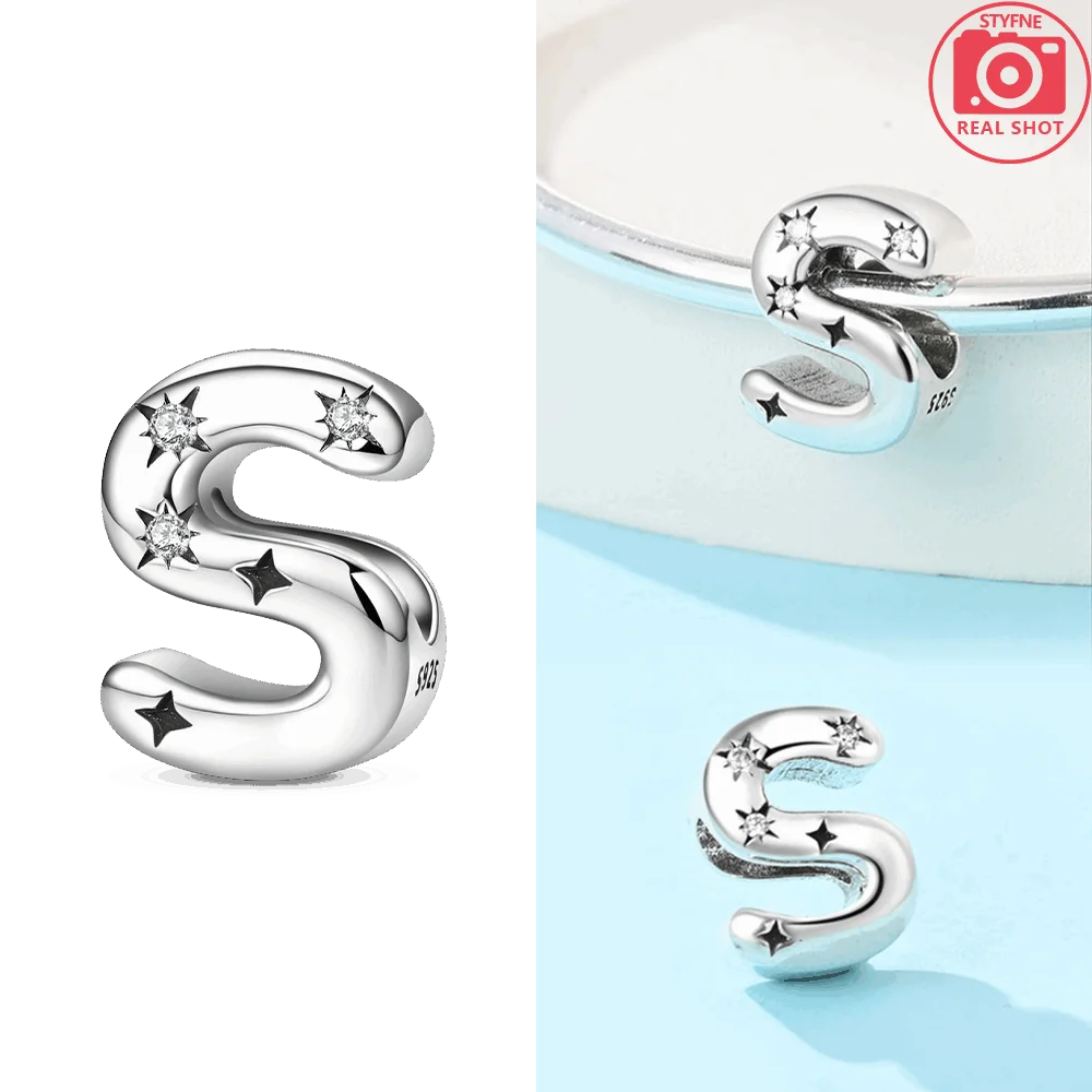 Original 925 Silver Elegant A-Z 26 Letters Charms BeadsFit Original Bracelets Bag Keychain Pendant Diy Women Jewelry Gift view 6