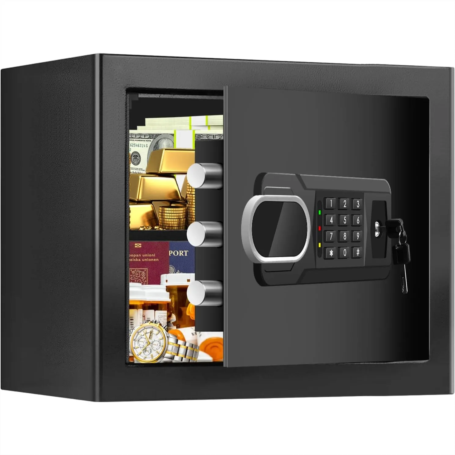 

Small Fire Safe Box for Home with Digital Keypad and Removable Shelf, 1.8 Cu Ft Security Lock Box for Money and Jewelry